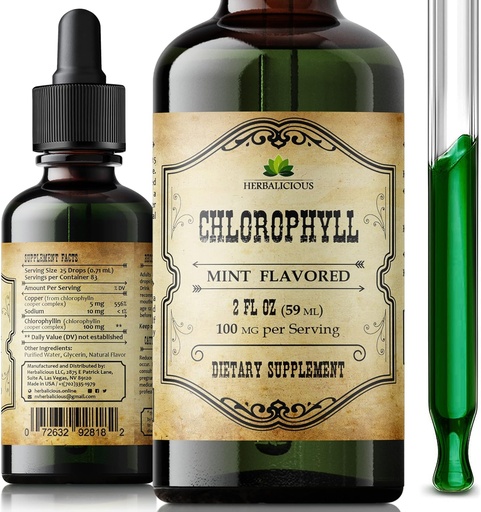 [BRSW2ZYDOV5RGHLX] Chlorophyll Liquid Drops – Organic Natural Detox & Cleanse Support – Boost Energy, Immunity & Metabolism – Vegan, Non-GMO, Mint Flavor, 2 fl oz – Sodium Copper Chlorophyllin Extract – Made in USA