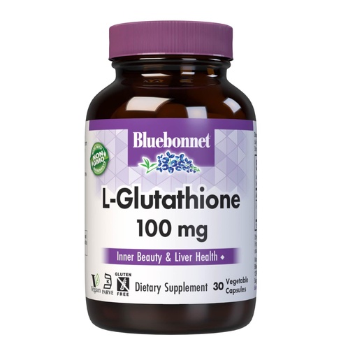 [BRSWIYT3PMDBOFDA] Bluebonnet Nutrition L-Glutathione 100mg, Free-Form Amino Acid, for Free Radical Protection, Soy-Free, Gluten-Free, Non-GMO, Kosher Certified, Vegan, 30 Vegetable Capsules, 30 Servings