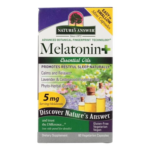 [BRSWGYAHO4PBM3DH] Nature's Answer Melatonin+, 60 Count Capsules Promotes Restful Sleep | Melatonin plus Essential oils Lavender Calms and Relaxes