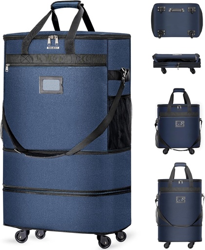 [BRSRAGQCDIGWY3L6] Suitcases with Wheels Expandable Luggage Bag Foldable Suitcase with 4 Universal Wheels Collapsible Rolling Travel Bag Large Capacity Duffel Bag (Blue)