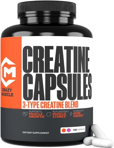 [BRSRAGIFA57RY23K] Creatine Capsules, 5g Premium 3X ТриAtine Pre тренування Bulk м'язової маси Gainer, Висока поглинання Легко приймати креатин моногідрат таблетки Альтернативна Оптимальна продуктивність для чоловіків жінок, 180 капсули