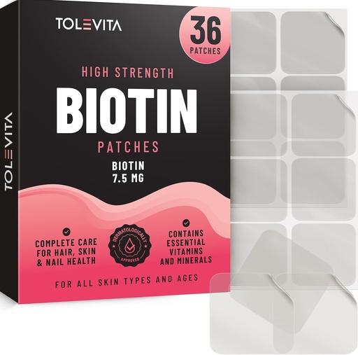 [BRSRAAQYCQORGCY7] Biotin Patches - 36 Pcs | 7.5 mg Biotin with Essential Vitamins & Minerals | Supports Healthy Hair, Strong Nails & Radiant Skin | Easy-to-Use for Beauty and Active Lifestyles
