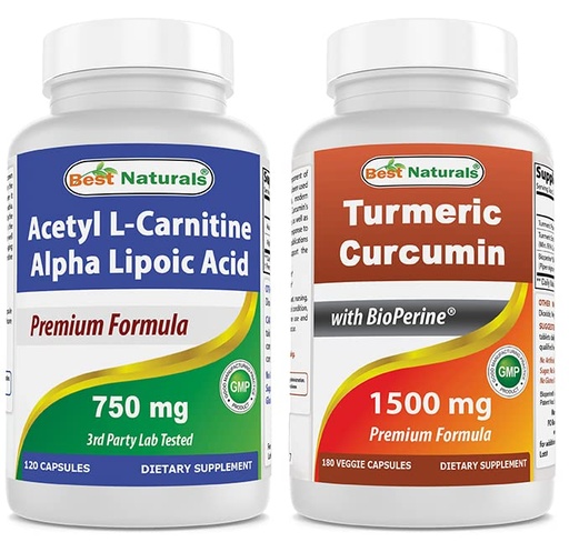 [BRSRMAI7BZ6GMHQY] Best Naturals Acetyl L-Carnitine and Alpha Lipoic Acid 750 mg & Turmeric Curcumin 1500mg/Serving with Bioperine
