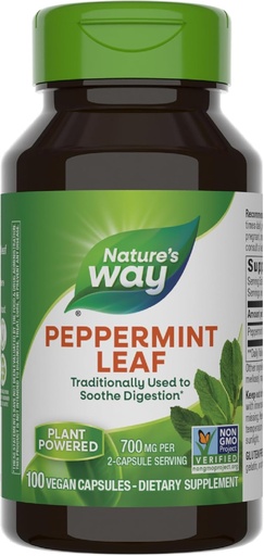 [BRSWIZYZOMGB633Y] Nature 's Way Peppermint Leaf, Traditionally Used to Soothe Fordøjning *, 700 mg pr. 2 -Capsule Serving, Peppermint Supplement, Non- GMO Project Verified, 100 Vegan Kapsler (Packaging May Vary)