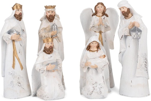 [BRSWIGIIPMHQC2TU] Transpac Distrait blanc et ton or 7.5 pouces Résine Nativité Figurines Ensemble de 6