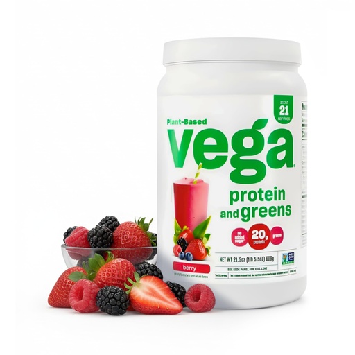 [BRSWIAYZOVYBSALI] Vega Premium Protein + Supergreens, Berry – 20g Vegan Protein, Dairy & Gluten Free, 20.8 oz (21 Servings)