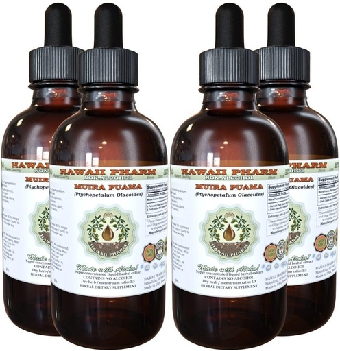 [BRSWKEACOAORQDI3] Muira Puama Alcohol-Free Liquid Extract, Organic Muira Puama (Ptychopetalum Olacoides) Glycerite Natural Herbal Supplement, Hawaii Pharm, USA 4x4 oz