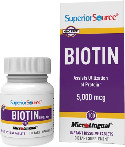 [BRSWIYI7CEFRQFDM] Superior Source Biotin 5000 mcg. A nyelv gyors feloldása MicroLingual tabletta, 100 gróf, támogatja az egészséges haj, bőr, és a köröm növekedés, segíti az energia metabolizmus, Non-GMO