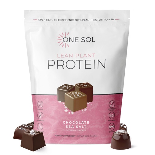 [BRSROZLQCIBGCE37] One Sol Lean Plant-Based Protein Powder, Pea & Brown Rice Protein, Low Carb, Vegan Friendly - Gluten, Lactose, & Soy Free - No Added Sugar, Non-GMO, Clean Nutrition, No Bloating (Chocolate Sea Salt)