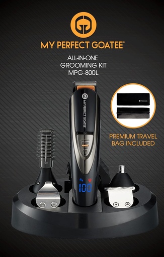 [BRSWGZQ7AAGWGCAZ] My Perfect Goatee®️ 13-in-1 Mens Grooming Kit - LED Display Bart Trimming Kit mit Reisetasche, Ladestand, &amp; mehr - Wasserdicht, Cordless Electric Trimmer für Nase, Körper, &amp; mehr - Ideale Geschenk-Set