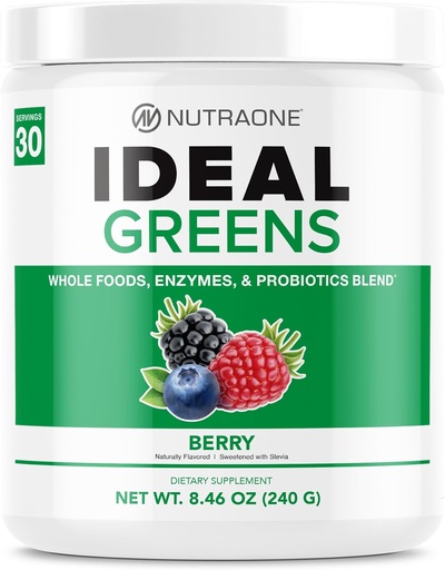 [BRSWGAIFB4IBUDTP] NutraOne Ideal Verdes Antioxidante y Nutrient-Rich Superfood Verdes Powder Suplemento Berry- 30 Servimientos