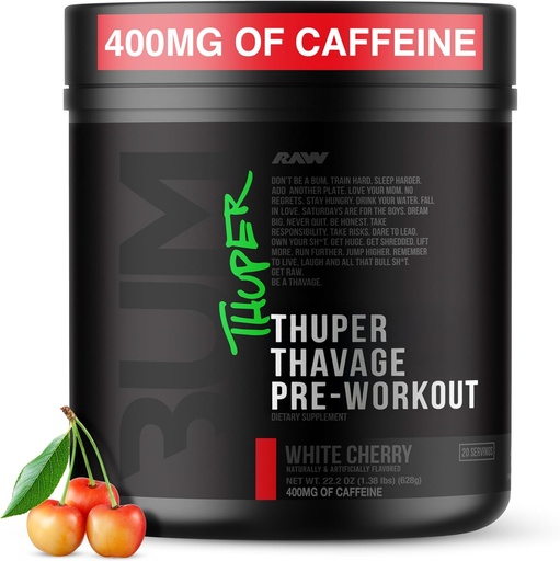 [BRSROBARCV4GKE3D] RAW Thuper Thavage Pre Workout Powder - Trình làm việc cao-Stim với sáng tạo, Beta Alanine, L-Citrullene & Caffeine - Chris Bemtead Gym & Fim