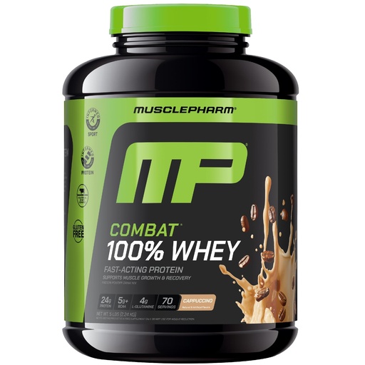 [BRSWKFI7CMOQYE34] MusclePharm Combat 100% Whey Protein Powder, Cappuccino Flavor, Fast Recovery & Muscle Gain with Whey Protein Isolate, High Protein Powder for Women & Men, Gluten Free, 5 lb, 70 Servings