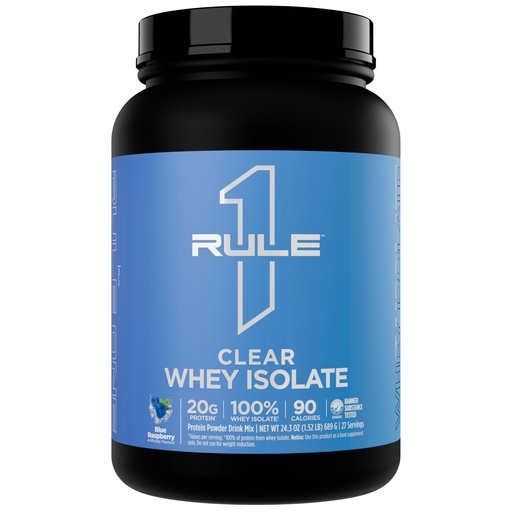 [BRSRAHQFB4BQGFLO] Rule 1 Proteins Clear Whey Isolate - 20g All-Whey Isolate Protein Mix, Over 9g EAAs, 90 Calories, Zero Sugar, Easy to Digest, Light, Crisp, and Refreshing Taste (27 Servings, Blue Raspberry)