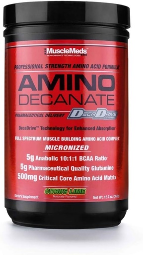 [BRSWIEAAOEGBCA34] MuscleMeds - Amino Decanate, Full Spectrum Muscle Building Amino Acid Complex (Watermelon, 13.3 oz)