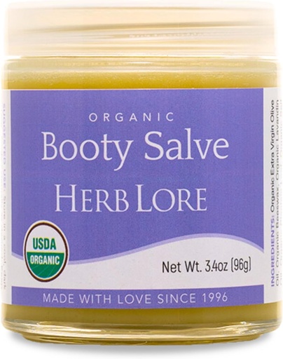 [BRSRAGAYOF5R4FLK] Herb Lore Organic Booty Salve - Natural Lindrende Salve - Herbal Comfort Cream til følsomme, delikate områder og klø (3.4 oz)