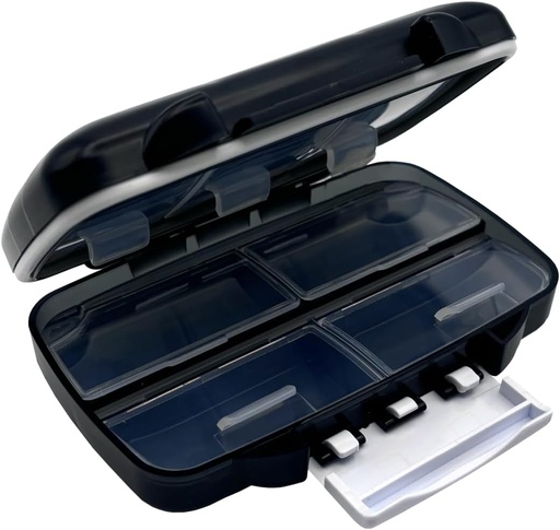 [BRSRAAICOB4BYYIU] EZY DOSE Moistore- Proof Portable Pill Dispenser, Pocket Purse Organizer, Pharmacy Box, Travel Medication Holder, Latch- Closure to Secure Tartalomjegyzék, Túlméretezett részlegek, Légtömlő, Közepes, Fekete