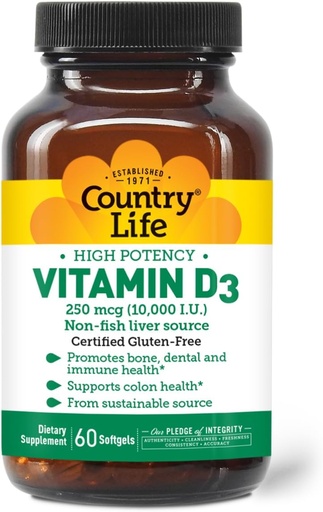 [BRSWGFL2OABG2HLK] Country Life Vitamine D3 10.000 I.E.H.H.S., Non-Fish Source 