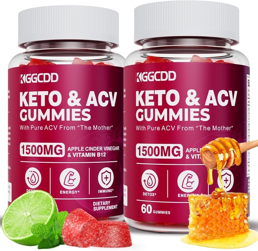 [BRSROAIPBAMAACL3] (2 balení) Keto ACV Gummies1500MG Keto Gummies jablečný ocet s granátovým zeleninovým džusem Powder B12 Vegan Non GMO 120 Gummys