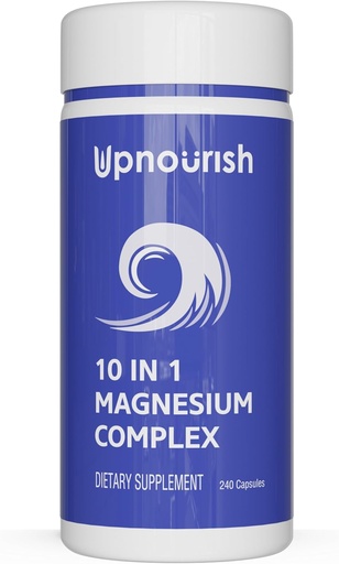 [BRSRAGAPDIGWMETA] UpNourish Magnesium Supplement - 10 in 1 Magnesium Complex - Full Spectrum Magnesium Mineral Supplements with Glycinate, Citrate, Taurate, Malate, Carbonate, Oxide and More, 240 Vegan Capsules