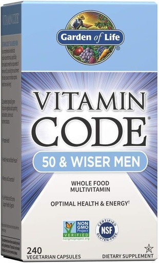 [BRSWIBI2OENQCDLA] Garden of Life Vitamin Code 50 & Wiser Men Raw Whole Food Multivitamin, Vitaminas para homes maiores de 50 anos para a saúde do próstata, corazón saudable, presión arterial, 240 cápsulas vexetarianas *Packaging May Vary*