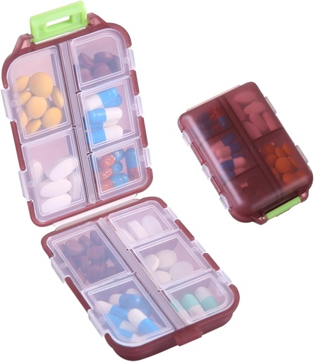 [BRSROZY3AEJWKAY6] 1Pack Travel Pill Organizer - 10 compartiments Pill Case, Compact et Portable Pill Box, parfait pour l'entreposage sur le trajet, Pill Holder pour Purse Brown