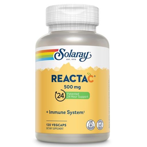 [BRSWIYQ6BYPRMGTA] SOLARAY Reacta-C with 500mg Vitamin C, 200mg Bioflavonoid Concentrate, Immune System Defense Vitamins, Patented 24 Hour Immunity Booster Support Supplement, Vegan, 120 Capsules, 120 Servings.