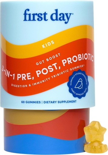 [BRSREZANO4IBS3TB] FIRST DAY Kids 3-in-1 Probiotic Gummies – Prebiotic + Probiotic + Postbiotic Supplement – Supports Digestive & Oral Health, Immune Function & Energy Levels – 30-Day Supply