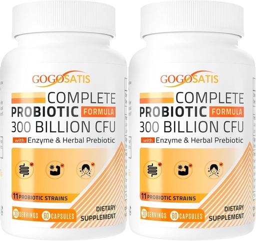 [BRSROHQLOIBAMH3P] Probiotics for Women & Men, 300 Billion CFU 11 Strains + Organic Herbal & Digestive Enzymes, Probiotic for Digestive Health, Gas & Bloating, Immune, Gut Health for Women & Men, Shelf Stable, 120 Caps