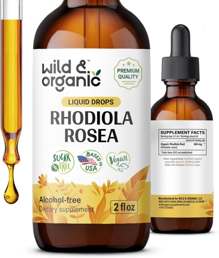 [BRSROY34CR7BQFY2] Wild & Organic Rhodiola Rosea Tincture - Mood Support - Relaxing Rhodiola Supplement - Root Extract Liquid Drops - Vegan, Sugar & Alcohol-Free - 2 fl oz