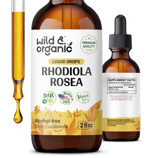 [BRSROY34CR7BQFY2] Wild & Organic Rhodiola Rosea Tincture - Mood Support - Relaxing Rhodiola Supplement - Root Extract Liquid Drops - Vegan, Sugar & Alcohol-Free - 2 fl oz