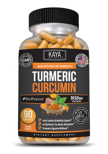 [BRSWYYADC56GGAI6] Kaya Naturals Turmeric Platinum, 90 Count Capsules, Bioperine, Premium Support with 95% Standardized Curcuminoids - 90 Capsules