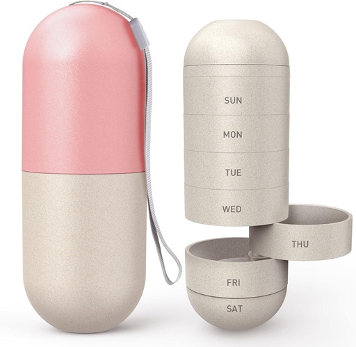 [BRSW22QNAR6BQH3D] Zannaki Actualización Gran Compartamento Grain Fiber Moisture Proof Cute Semanal Pill Organizer, Laser Carving Markings, BPA Free Travel Hiking 7 Day Pill Box Case to Hold Pills,Vitamins,Fish Oil,Supplements