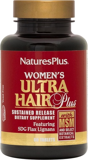 [BRSWKGIQBABREHDO] NaturesPlus Women's Ultra Hair Plus, Sustained Release - 60 Tablets - All-Natural Hair Growth Supplement - with Biotin - Promotes Healthy Hair, Skin & Nails - Gluten-Free - 30 Servings