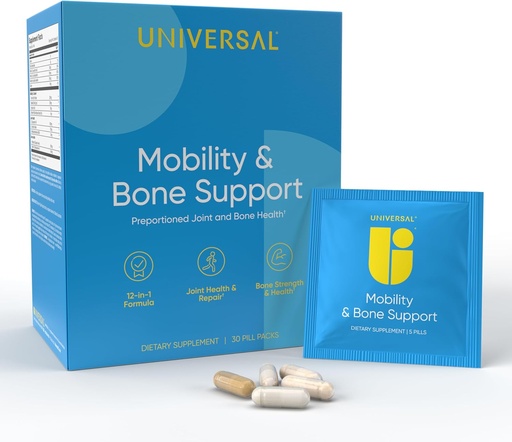 [BRSROCYDB4AWYH37] Mobility & Bone Support Daily Multivitamin - 12-in-1 Bone, Knee, Cartilage, Ligament, Joint Supplement for Women and Men, Collagen, Turmeric, Glucosamine Chondroitin MSM Capsules - 30 Vitamin Packs