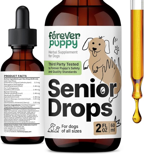[BRSRAYAEO4FA2C35] Forever Puppy Senior Dogs Drops - Immune & Brain Support Complex for Elderly Dogs of All Breeds & Sizes - Vitamins and Supplements for Older Pets - Food Supplements - 2 oz