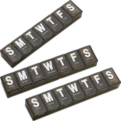 [BRSROZ3YAFYB4CDB] Weekly Pill Organizer - (Pack of 3) Extra Large Vitamin Container with Jumbo Easy to Read Letters, BPA Free - Daily Travel 7 Day Medication Pill Box Case, (Black)