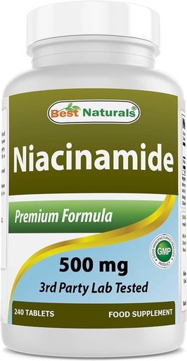 [BRSWYCA2DIPWKCY4] Best Naturals Niacinamida 500mg 240 Comprimidos (Adequado para Vegetariano) - Forma não-enxame de Niacina (Vitamina B3)