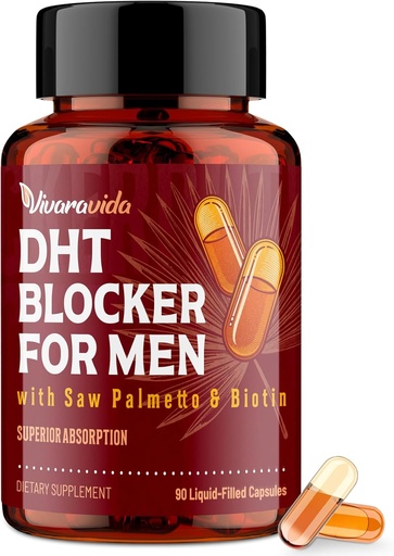 [BRSRAFL4CAGRGDTD] Blocker DHT dla mężczyzn 124; Suplement do wzrostu włosów z Saw Palmetto & Biotin - Witaminy wzrostu włosów - Regroth włosów - Natural Hair Loss Supplements Liquid- Wypełniony - Proprietary Herbal Mieszanki (90 Kapsułki)