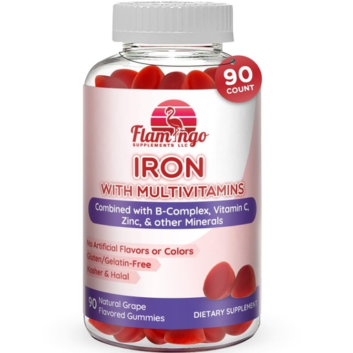 [BRSWGBAOCUMG223K] Iron Gummies: New Formula 20 mg Iron per Serving Plus Vitamin C, Zinc, B Complex. Iron Gummies for Women and Men. Anemia Supplement for Fatigue, Prenatal Pregnancy- Vegan, Kosher- 90 Ct