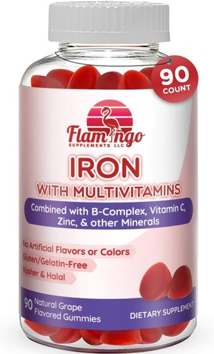 [BRSWGBAOCUMG223K] Iron Gummies: New Formula 20 mg Iron per Serving Plus Vitamine C, Zink, B Complex. IJzer Gummies voor vrouwen en mannen. Bloedarmoede supplement voor vermoeidheid, prenatale zwangerschap- Vegan, Kosher- 90 Ct