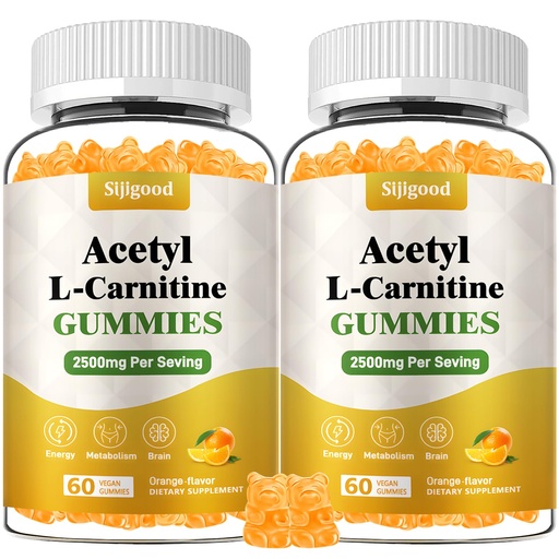[BRSRAGQHBEMQGGTF] 2 Pack Acetyl L-Carnitine Supplement, Natural Nutrition Supplement for Boost Energy, Immunity, Vegan, Orange Flavor, 120 Count
