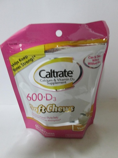 [BRSWIZD3C4BWO33Y] Caltrate Calcium and Vitamin D, Soft Chews, Vanilla Creme, 60 Count (Pack of 3)