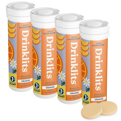 [BRSRAYIPCIIBE3L2] Drinklits Orange Daily Electrolyte Hydration Tablets (4) Tube Bundle | 0g Sugar – Natural Sports Drink – Great Taste | 4 Pack (40 Servings)