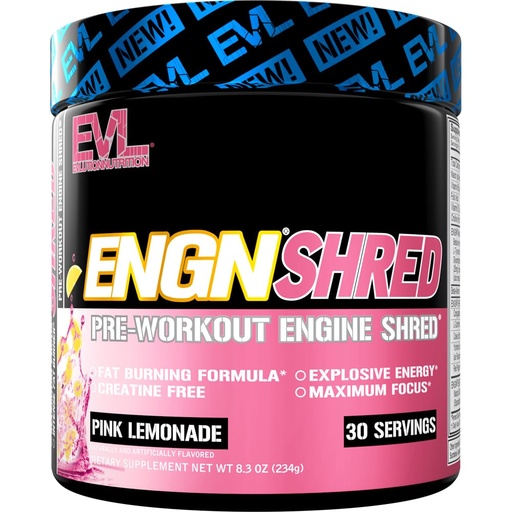 [BRSWGZDQDJYRY3TD] EVL Ultimate Pre Workout Powder - Thermogenic Fat Burn Support Preworkout Powder Drink for Lasting Energy Focus and Stamina - ENGN Shred Intense Creatine Free Preworkout Drink Mix - Pink Lemonade