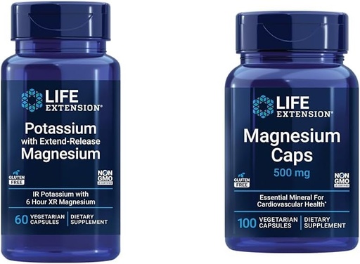[BRSRAYYYCUNQE2A4] Life Extension Kalium & Magnesium Heart Health Supplement Bundle - 60 & 100 kapselia