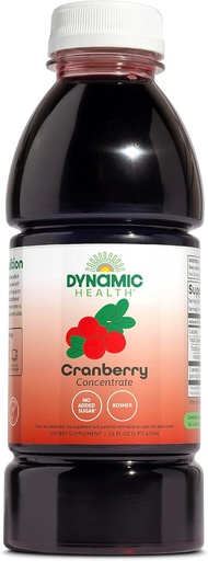 [BRSWIYQPAQNQ4FI3] Dynamic Health Pure Cranberry Unsweetened 100% Juice Concentrate, Natural Antioxidant Supplement, No Additives, No Added Sugar, No Preservatives, 16 Servings, 16oz