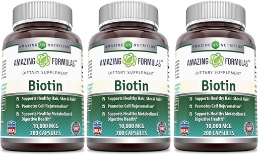 [BRSWYGQQAAGR4EL7] Amazing Nutrition Biotin 10,000 Mcg Dietary Supplement, 200 Capsules (200 Capsules (Pack of 3))