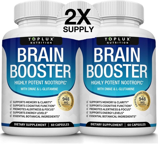 [BRSW2GQDCMCQKH36] Toplux Brain Supplement Nootropic – Brain Pillen Vitamin mit DMAE, Bacopa Monnieri, L-Gutamine, für Männer Frauen, 60 Kapseln, Ernährung