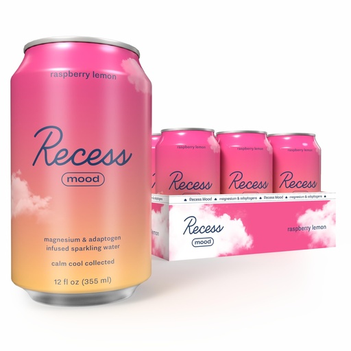 [BRSRMFQNBAJWYYLA] Recess Mood Magnesium & Adaptogen Drink, Calming Relaxation Beverage, 12 Ounce (Raspberry Lemon, 12 Pack)
